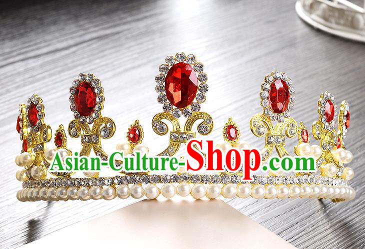 Top Grade Handmade Chinese Classical Hair Accessories Baroque Style Headband Red Crystal Princess Royal Crown, Hair Sticks Hair Jewellery Hair Clasp for Women