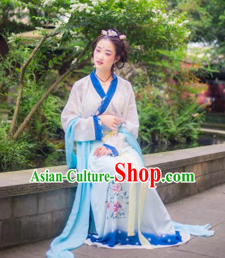 Traditional Chinese Ming Dynasty Imperial Consort Hanfu Costume, China Ancient Dress Palace Princess Peri Printing Clothing for Women