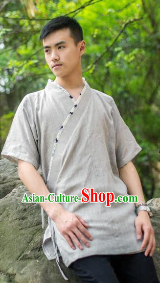 Traditional Ancient Chinese National Costume Hanfu Grey Shirts, China Tang Suit Upper Outer Garment Clothing for Men