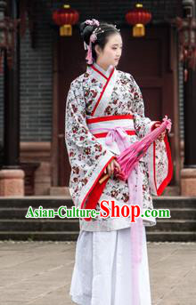 Traditional Chinese Han Dynasty Palace Princess Costume, China Ancient Hanfu Dress Imperial Concubine Embroidery Clothing for Women