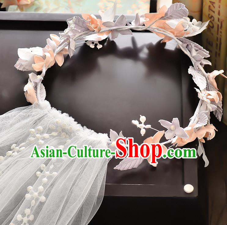 Top Grade Handmade Chinese Classical Hair Accessories Baroque Style Wedding Flowers Garland and Veil, Bride Hair Sticks Hair Clasp for Women