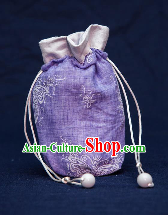 Traditional Handmade Chinese Ancient Young Lady Pouch Purple Handbags, China Hanfu Embroidery Linen Sachet for Women