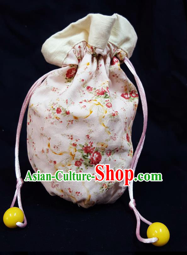 Traditional Handmade Chinese Ancient Young Lady Pouch Shivering Pink Handbags, China Hanfu Embroidery Linen Sachet for Women