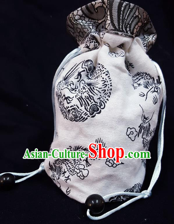 Traditional Handmade Chinese Ancient Young Lady Pouch White Linen Handbags, China Hanfu Embroidery Sachet for Women