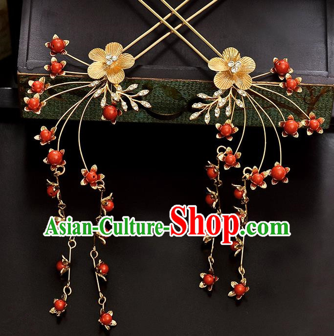 Traditional Handmade Chinese Ancient Classical Hair Accessories Barrettes Hanfu Hairpin Golden Flower Tassel Step Shake, Bride Hair Fascinators Hairpins for Women