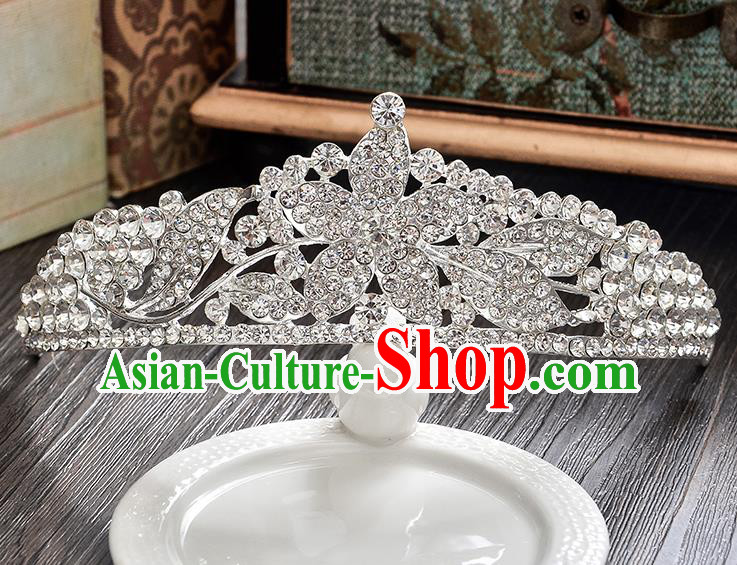 Top Grade Handmade Chinese Classical Hair Accessories Baroque Style CZ Diamond Flowers Wedding Royal Crown, Bride Princess Hair Jewellery Hair Clasp for Women