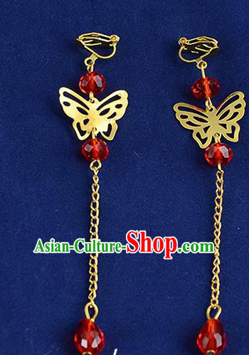 Top Grade Handmade Chinese Classical Jewelry Accessories Xiuhe Suit Wedding Butterfly Earrings Bride Tassel Eardrop for Women