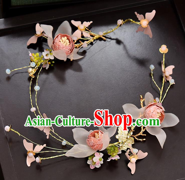 Top Grade Handmade Chinese Classical Hair Accessories Baroque Style Wedding Pink Flowers Garland Hair Clasp Headband Bride Headwear for Women