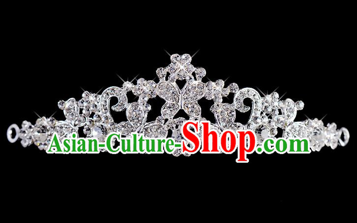 Top Grade Handmade Chinese Classical Hair Accessories Baroque Style Wedding Crystal Butterfly Royal Crown, Bride Princess Hair Kether Jewellery Hair Clasp for Women