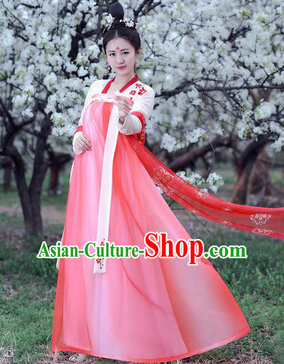 Traditional Ancient Chinese Costume Tang Dynasty Palace Lady Embroidery Wintersweet Slip Dress, Elegant Hanfu Clothing Chinese Princess Costume for Women