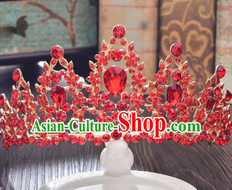 Top Grade Handmade Hair Accessories Baroque Style Wedding Crystal Red Royal Crown, Bride Princess Hair Kether Jewellery Imperial Crown for Women