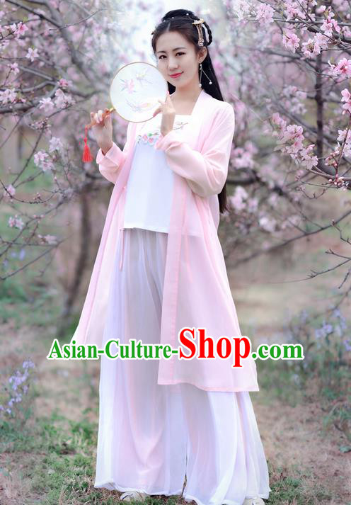 Traditional Ancient Chinese Costume Song Dynasty Embroidery Peach Blossom Blouse and Pants, Elegant Hanfu Clothing Chinese Princess Costume for Women
