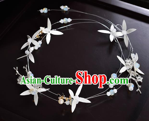 Top Grade Handmade Chinese Classical Hair Accessories Princess Wedding White Flower Hair Clasp Hair Stick Headband Bride Headwear for Women