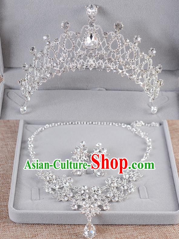 Top Grade Handmade Chinese Classical Jewelry Accessories Queen Wedding Crystal Royal Crown Earrings and Necklace Bride Ornaments for Women