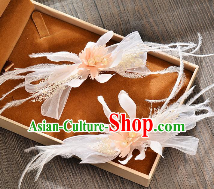 Top Grade Handmade Chinese Classical Hair Accessories Princess Wedding Pink Feather Hair Claw Hair Stick Bride Headwear for Women