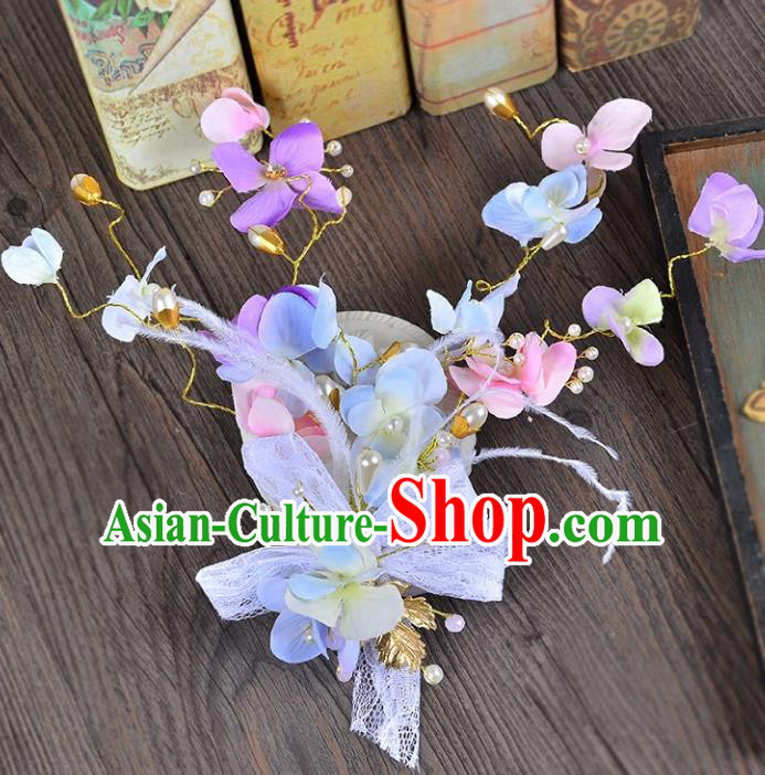 Top Grade Handmade Chinese Classical Hair Accessories Princess Wedding Lace Purple Flowers Hair Stick Bride Headwear for Women