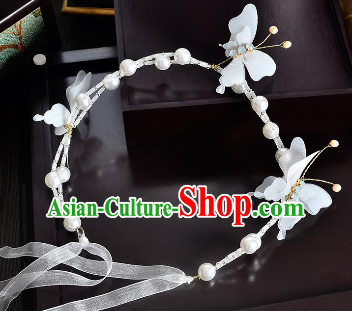 Top Grade Handmade Chinese Classical Hair Accessories Princess Wedding Pearls Flowers Butterfly Hair Clasp Bride Headwear for Women