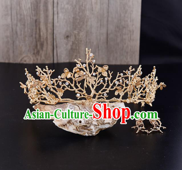 Top Grade Handmade Hair Accessories Baroque Style Wedding Princess Golden Royal Crown, Bride Hair Kether Jewellery Round Imperial Crown for Women
