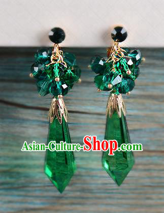 Top Grade Handmade Chinese Classical Jewelry Accessories Wedding Green Crystal Tassel Earrings Bride Hanfu Eardrop for Women