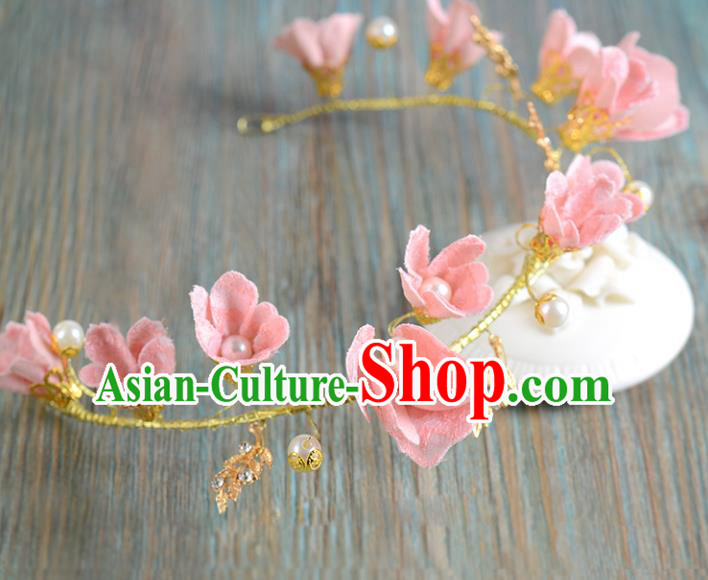 Top Grade Handmade Chinese Classical Hair Accessories Princess Wedding Baroque Pink Flowers Pearl Hair Clasp Bride Headband Headwear for Women