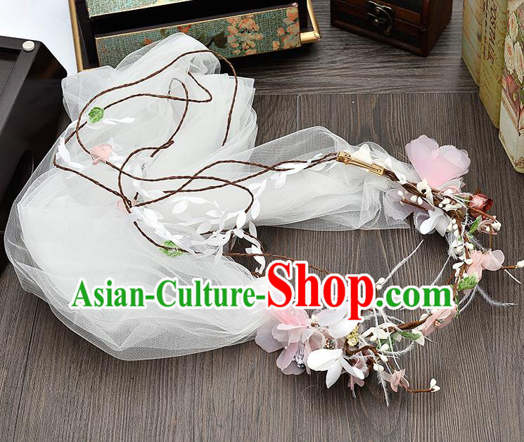 Top Grade Handmade Chinese Classical Hair Accessories Princess Wedding Baroque Pink Flowers Garland Hair Clasp Bride Headband for Women