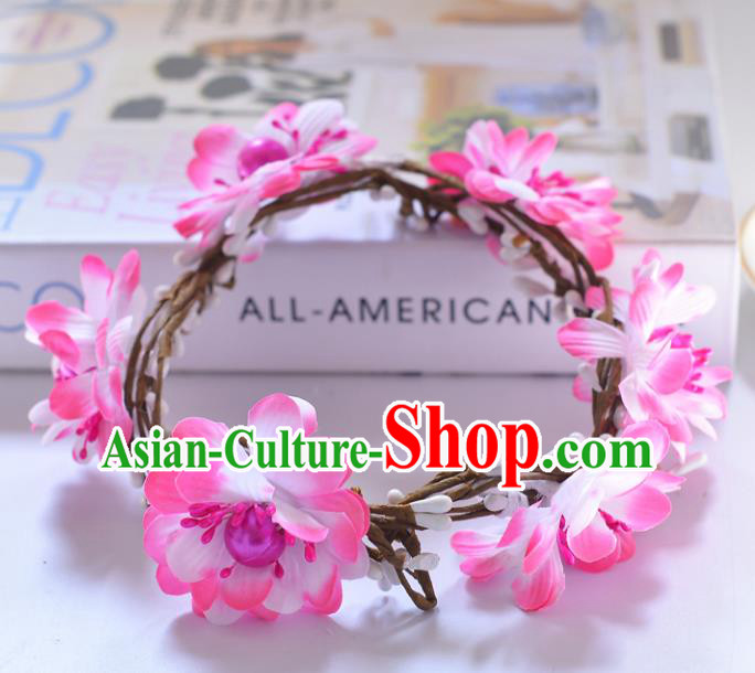 Top Grade Handmade Chinese Classical Hair Accessories Princess Wedding Baroque Pink Flowers Garland Hair Clasp Headband Bride Headband for Women