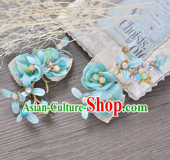 Top Grade Handmade Chinese Classical Hair Accessories Princess Wedding Baroque Blue Flower Hair Claw Headband Bride Headwear for Women