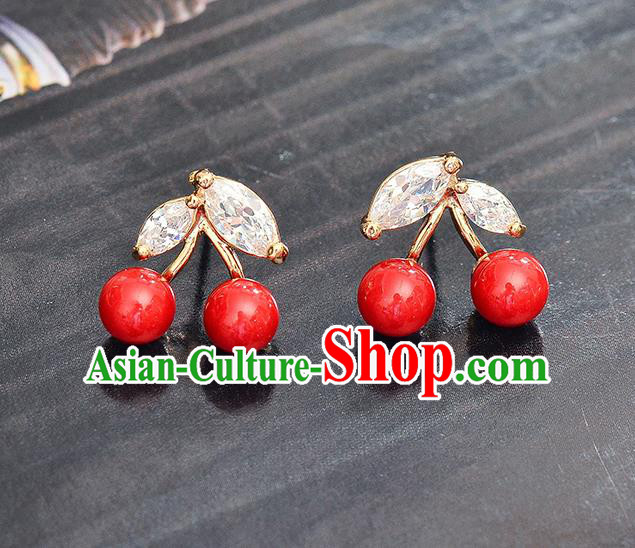 Top Grade Handmade Chinese Classical Jewelry Accessories Wedding Crystal Cherry Earrings Bride Hanfu Eardrop for Women