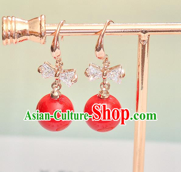Top Grade Handmade Chinese Classical Jewelry Accessories Wedding Crystal Red Pearl Earrings Bride Hanfu Eardrop for Women