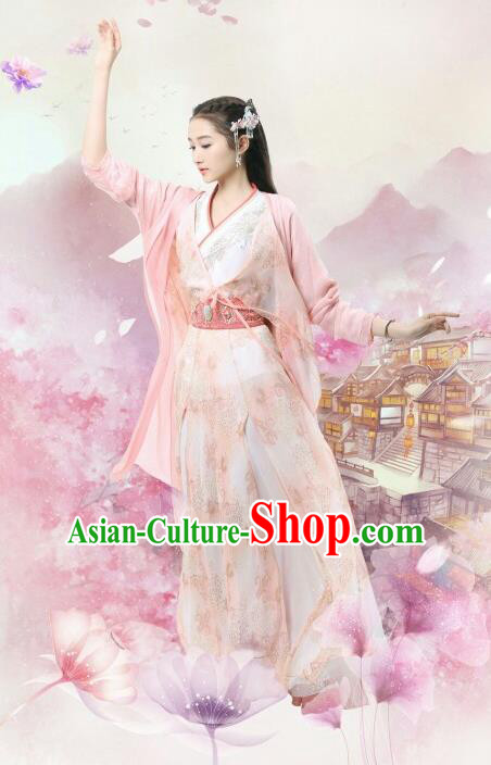 Traditional Chinese Ancient Times Princess Fairy Embroidery Costume and Headpiece Complete Set, Xuan-Yuan Sword Legend  The Clouds of Han Chinese Palace Lady Hanfu Dress for Women