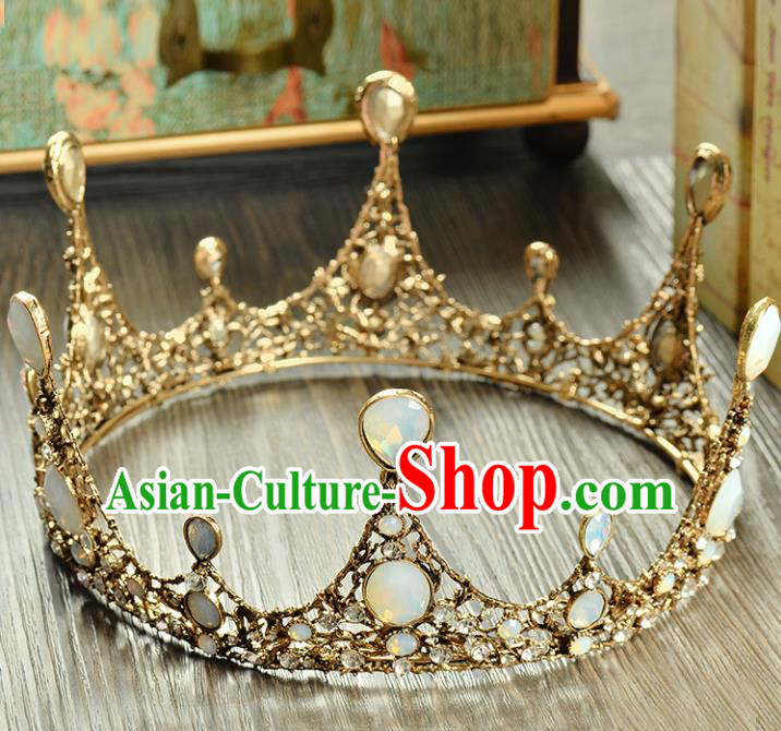 Top Grade Handmade Hair Accessories Baroque Luxury Opal Round Royal Crown, Bride Wedding Hair Kether Jewellery Princess Imperial Crown for Women