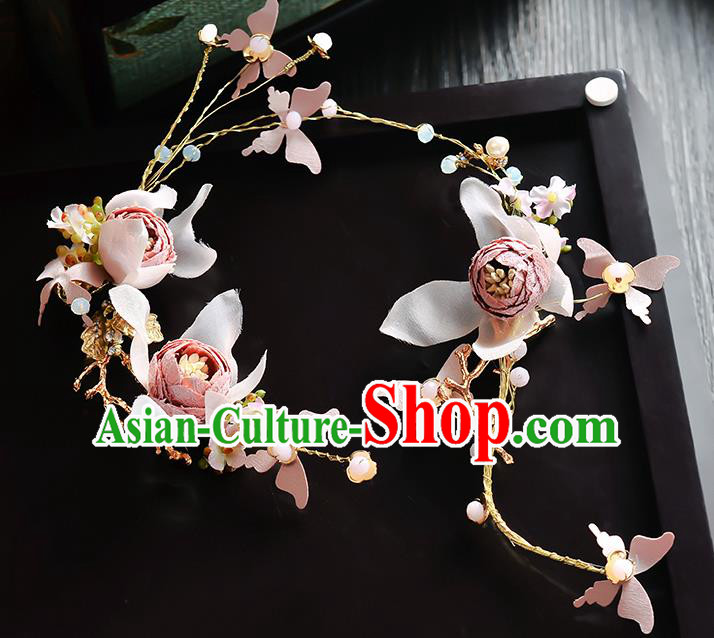 Top Grade Handmade Chinese Classical Hair Accessories Princess Wedding Baroque Pink Flowers Garland Hair Clasp Headband Bride Headband for Women