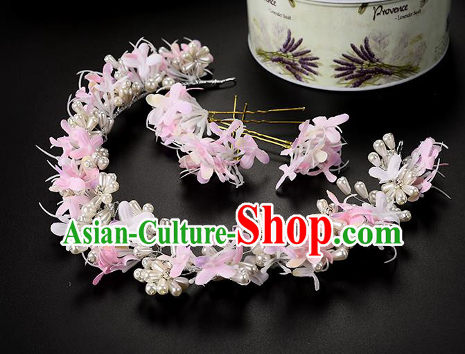Top Grade Handmade Chinese Classical Hair Accessories Princess Wedding Baroque Headwear Pink Flowers Pearls Hairpins Hair Clasp Bride Headband for Women