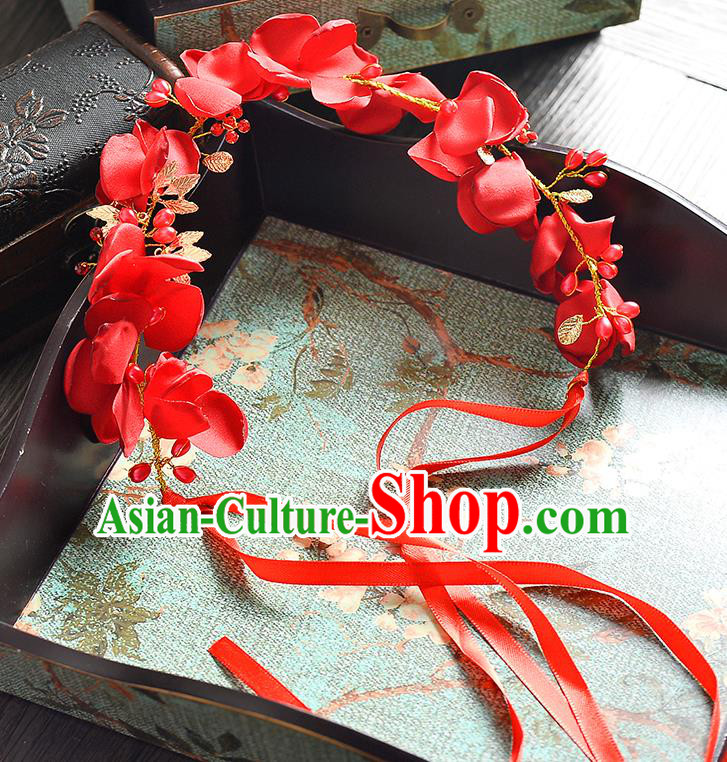 Top Grade Handmade Chinese Classical Hair Accessories Princess Wedding Baroque Headwear Red Flowers Hair Clasp Bride Headband for Women