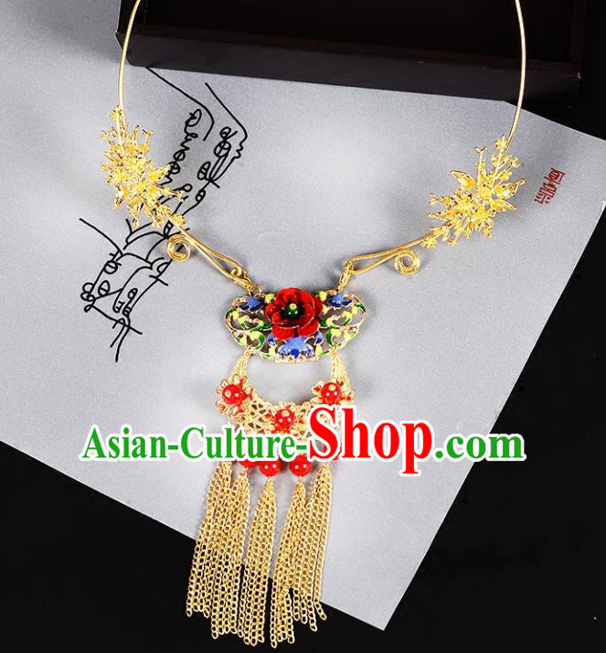 Top Grade Handmade Chinese Classical Jewelry Accessories Wedding Xiuhe Suit Tassel Necklace Bride Hanfu Necklet Headgear for Women