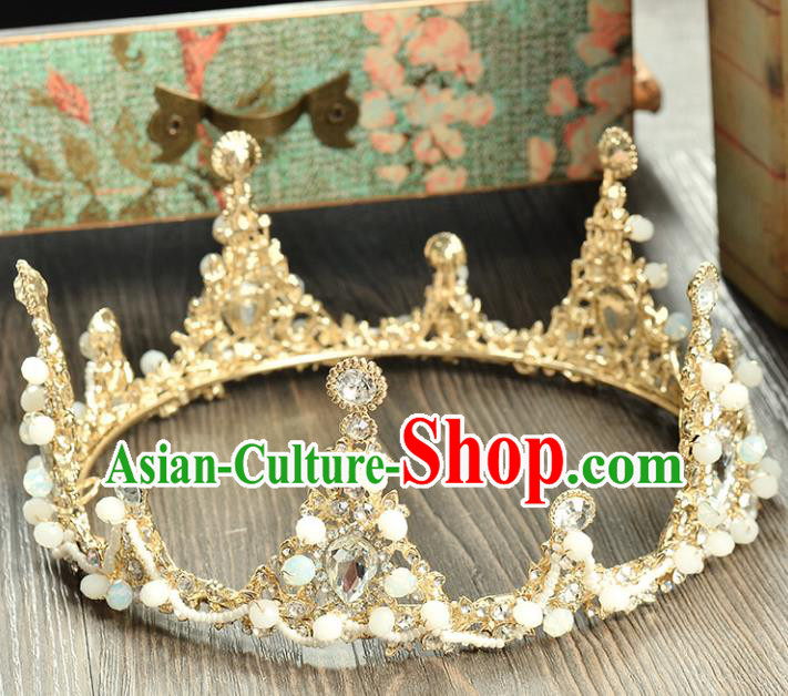 Top Grade Handmade Hair Accessories Baroque Crystal Beads Round Imperial Crown, Bride Wedding Hair Jewellery Queen Crystal Crown for Women