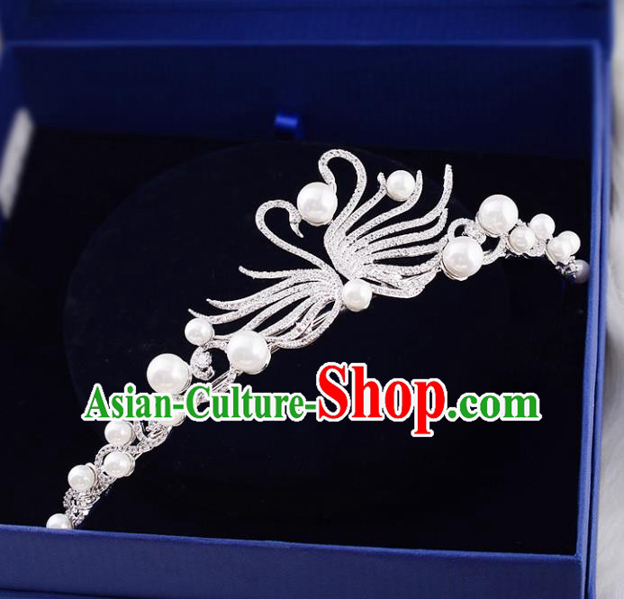 Top Grade Handmade Hair Accessories Baroque Crystal Swan Imperial Crown, Bride Wedding Hair Jewellery Princess Pearls Crown for Women