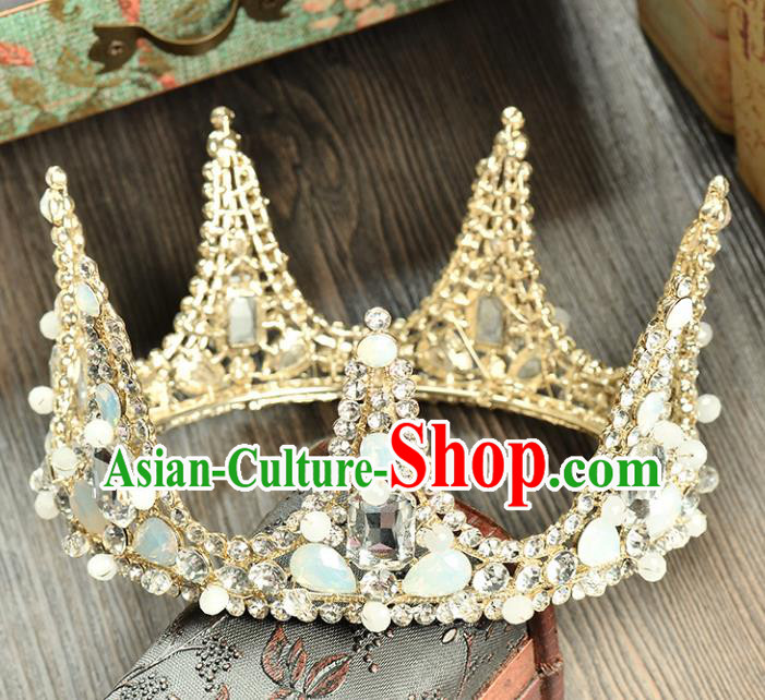 Top Grade Handmade Hair Accessories Baroque Opal Round Imperial Crown, Bride Wedding Hair Jewellery Princess Crystal Crown for Women