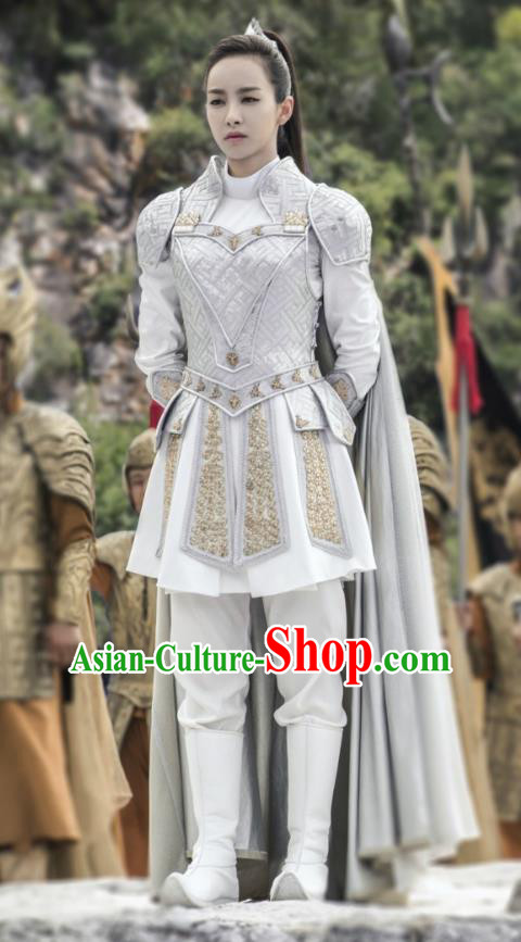 Traditional Chinese Southern and Northern Dynasties Female General Costume and Headpiece Complete Set, A Life Time Love Chinese Ancient Swordswoman Hanfu Armour Clothing