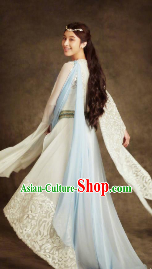 Traditional Chinese Southern and Northern Dynasties Palace Lady Peri Princess Costume and Headpiece Complete Set, A Life Time Love Chinese Ancient Fairy Hanfu Dress Clothing
