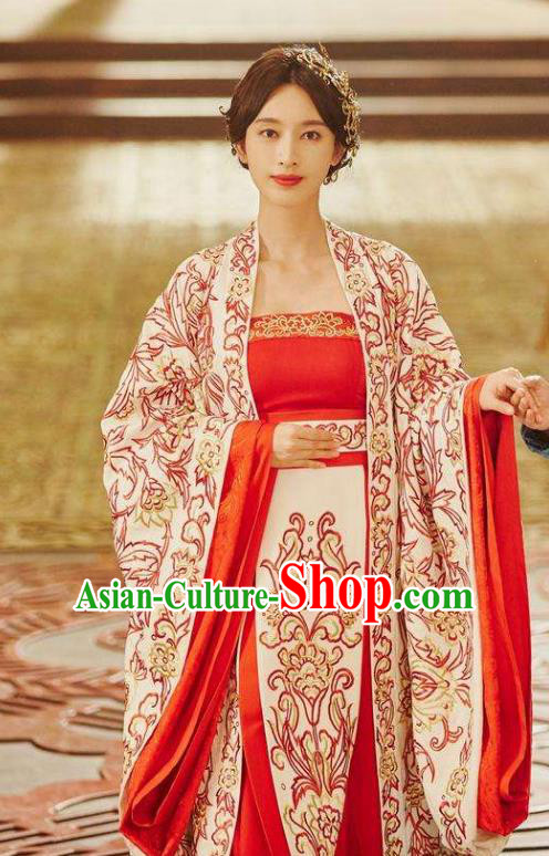 Traditional Chinese Southern and Northern Dynasties Imperial Concubine Wedding Costume and Headpiece Complete Set, A Life Time Love Chinese Ancient Fairy Hanfu Dress Clothing