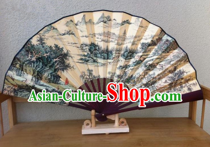 Traditional Chinese Crafts Silk Folding Fan China Sensu Printing Landscape Accordion Fan for Men