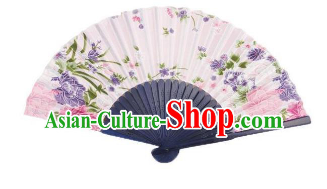 Traditional Chinese Crafts Silk Folding Fan China Sensu Japan Printing Flowers Dance Pink Accordion Fan for Women