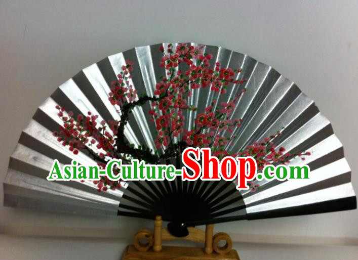 Traditional Chinese Crafts Peking Opera Folding Fan China Sensu Printing Plum Blossom Dance Accordion Golden Paper Fan for Women