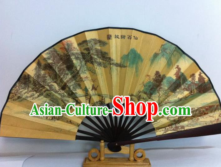 Traditional Chinese Crafts Peking Opera Folding Fan China Sensu Printing Chinese Pine Tree Poet Silk Fan for Men