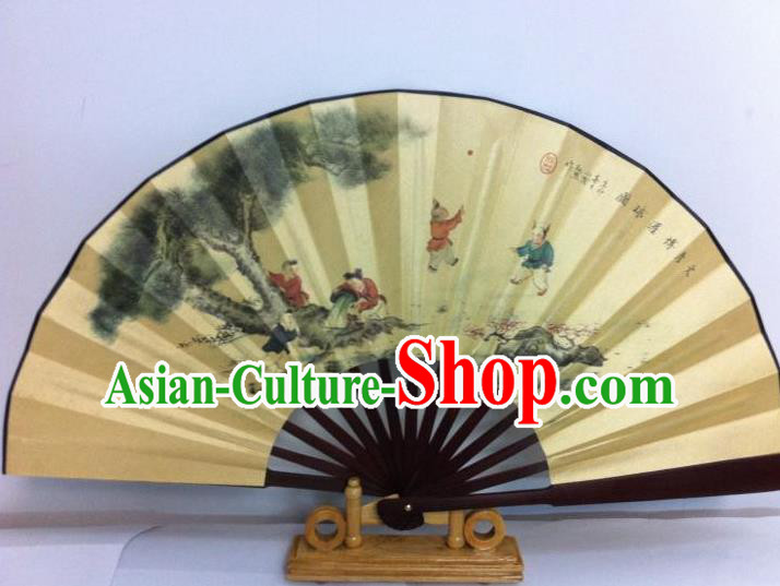 Traditional Chinese Crafts Peking Opera Folding Fan China Sensu Printing Boys Silk Fan for Men