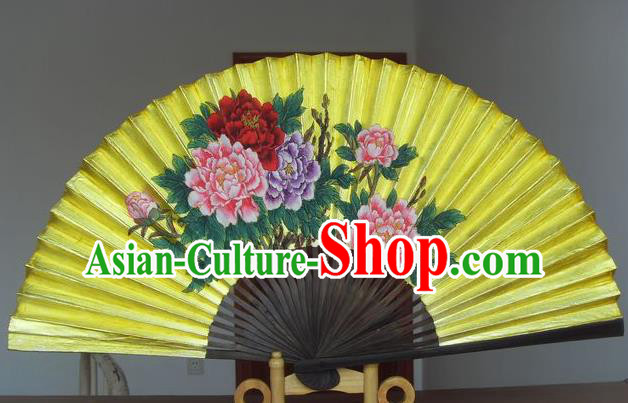 Traditional Chinese Crafts Peking Opera Folding Fan China Sensu Handmade Double Side Golden Paint Xuan Paper Fan