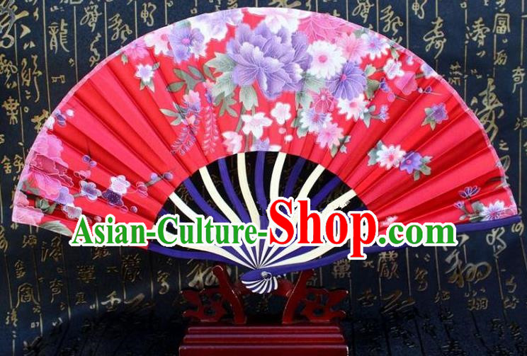 Traditional Chinese Crafts Peking Opera Folding Fan China Sensu Printing Flowers Japan Red Silk Fan for Women