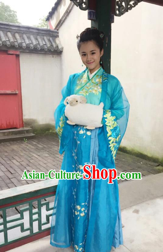 Traditional Chinese Ming Dynasty Princess Fairy Embroidery Costume and Headpiece Complete Set, Chinese Palace Lady Hanfu Dress for Women