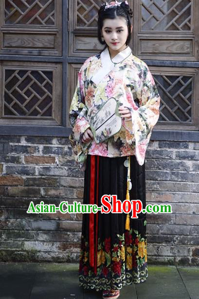 Traditional Ancient Chinese Costume Ming Dynasty Princess Blouse and Dress, Elegant Hanfu Clothing Chinese Silk Skirt Clothing for Women